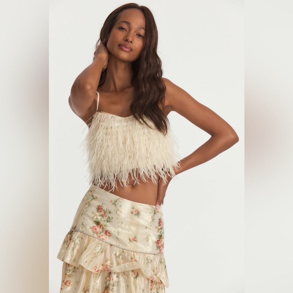 SET NWT Loveshackfancy Risha Mini Skirt and Dusty Crop Cami in golden fog - Picture 4 of 13